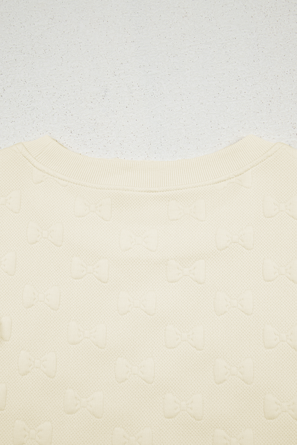 White Bow Jacquard Ruffle Sleeve Short 2pcs Outfit