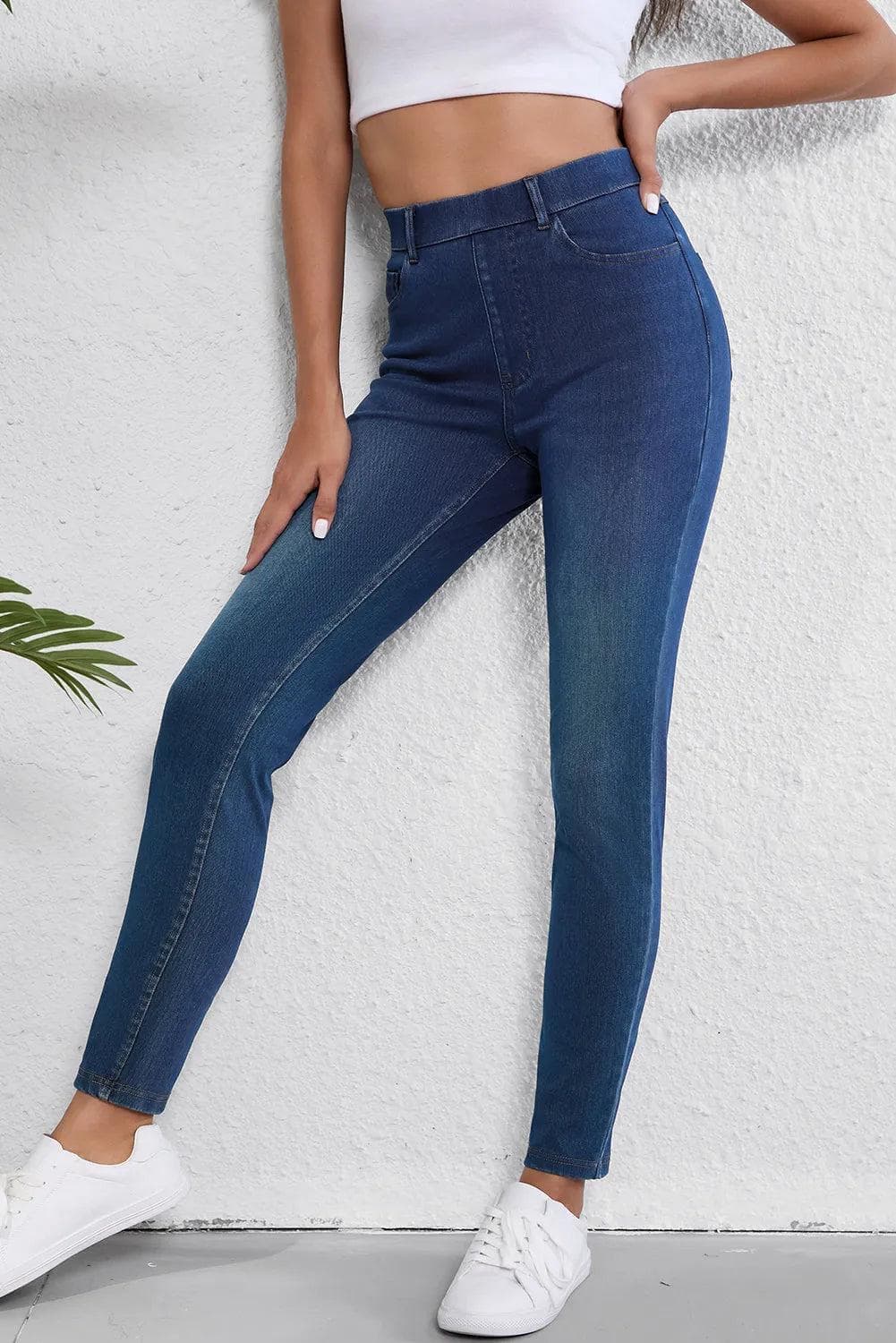 Bottoms/Jeans Ashleigh Blue Multiple Pockets Straight Leg Washed Stretchy Knit Casual Jeans