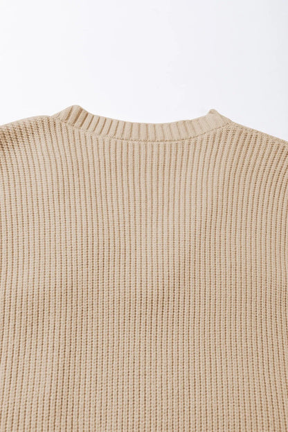 Apricot Chest Pocket V Neck Ribbed Cap Sleeve Sweater - Chic Meadow Boutique 