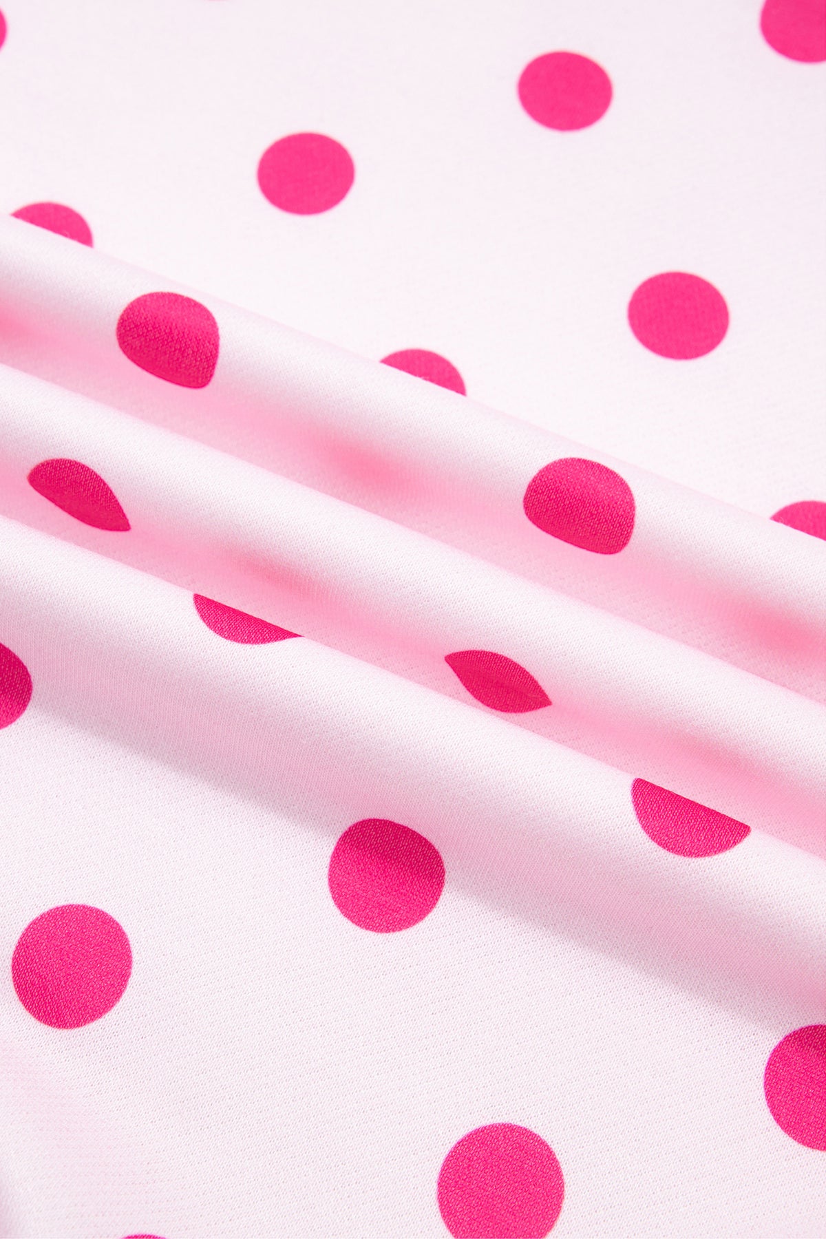Pink Polka Dot Colorblock Round Neck Pullover Sweatshirt