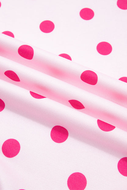 Pink Polka Dot Colorblock Round Neck Pullover Sweatshirt