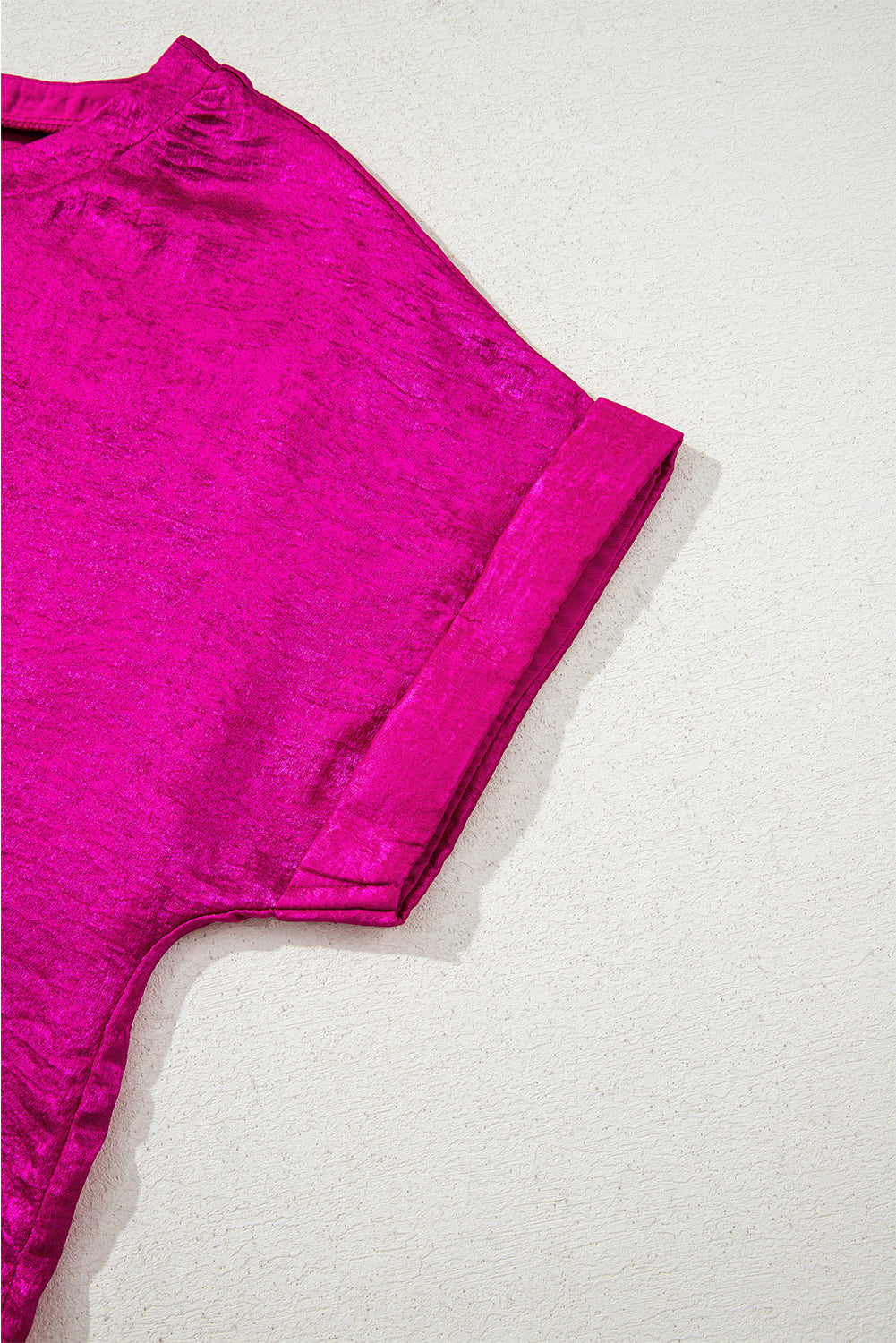 Festival Fuchsia Shine Shimmer Cuffed Short Sleeve Casual Top