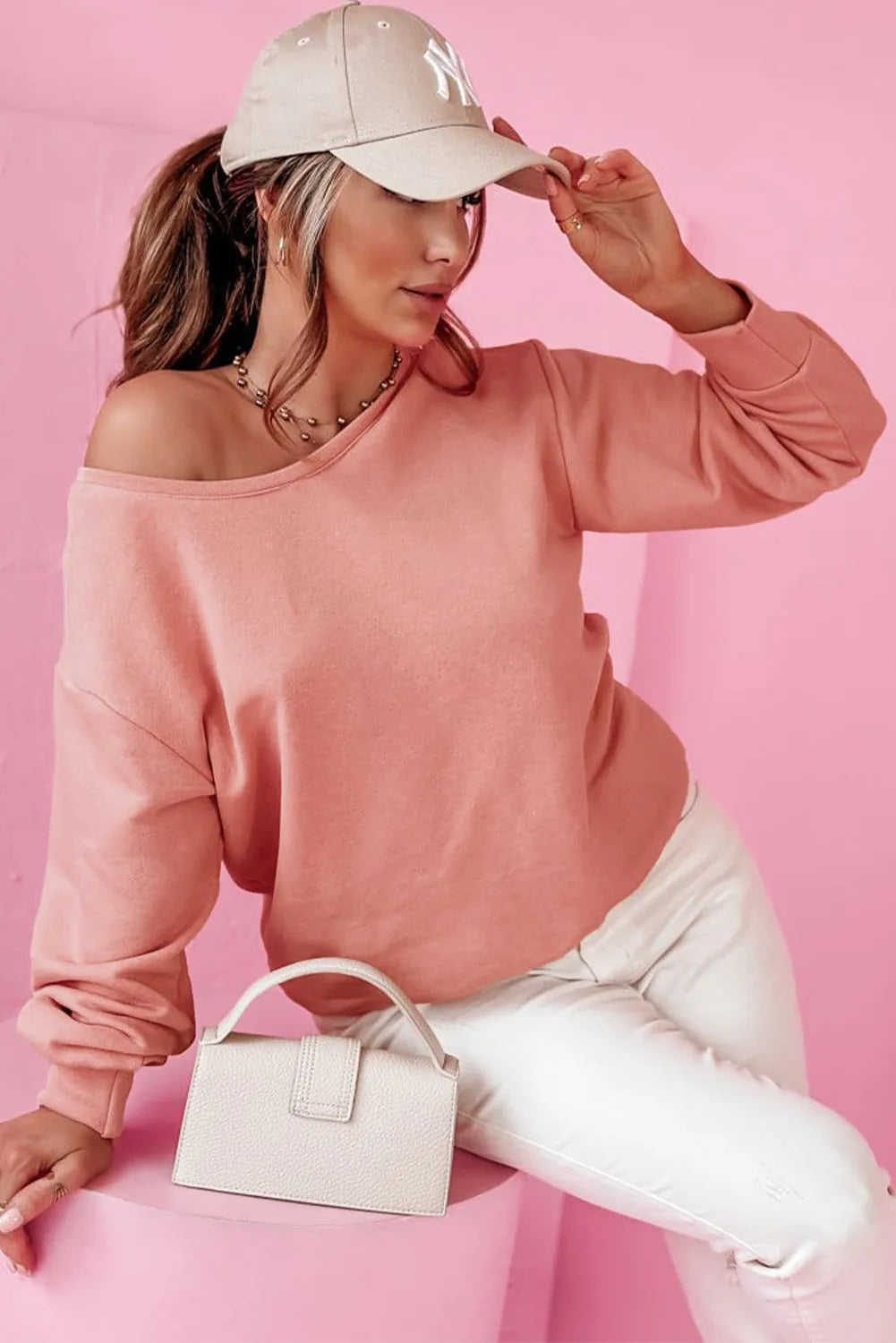 Pale Chestnut Bowknot Dewback Round Neck Sweatshirt - Chic Meadow Boutique 