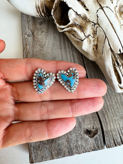 Western Turquoise Heart Post Earrings