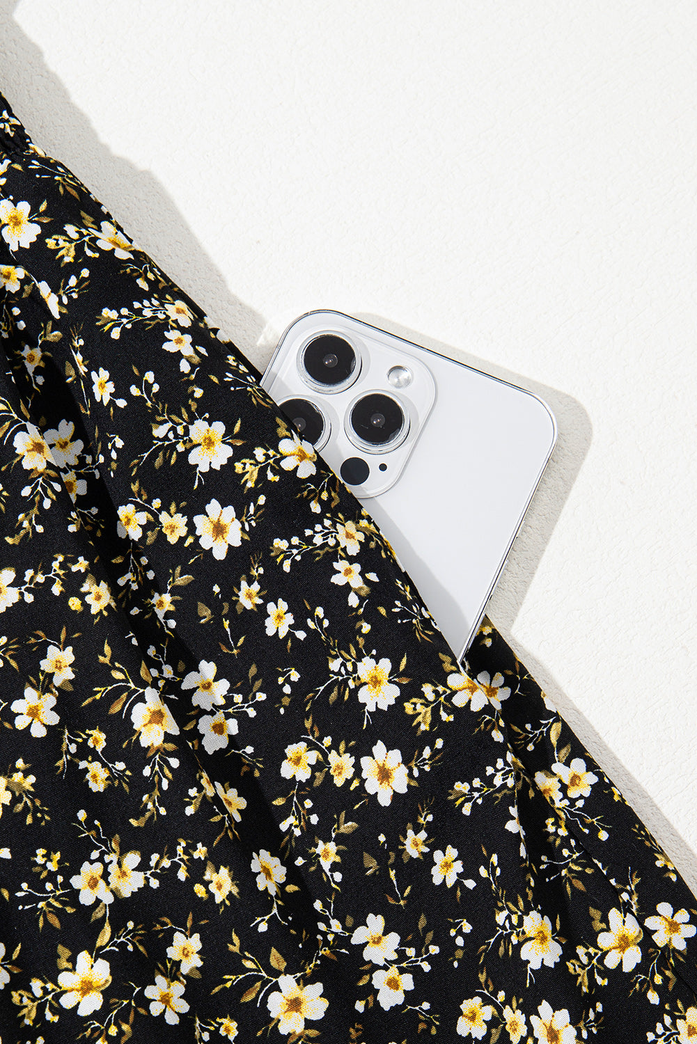 Black Floral Print Wrap V Neck Short Sleeve High Waistband Mini Dress