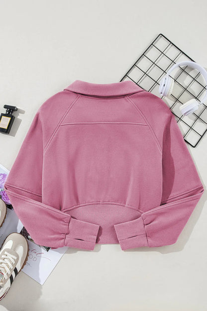 Phalaenopsis Fleece Lined Zip Up Stand Collar Thumbhole Sleeve Sweatshirt - Chic Meadow Boutique 