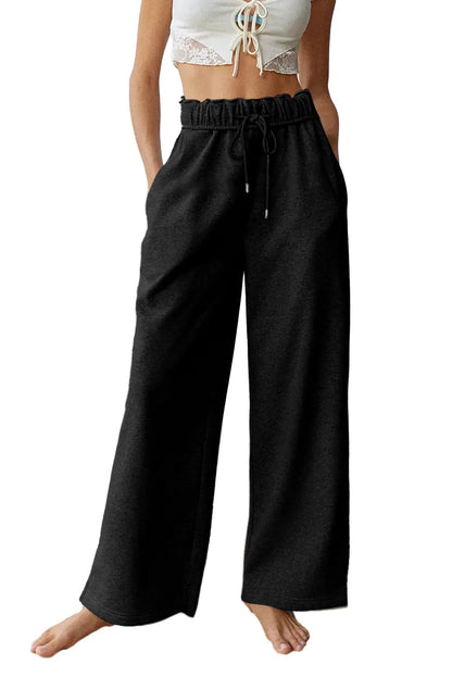 Black Elastic High Waist Drawstring Sweatpants - Chic Meadow Boutique 