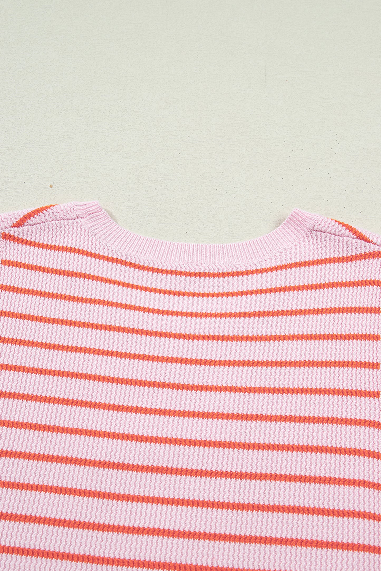 Pink Stripe Textured Knit Sleeveless Casual Sweater Top