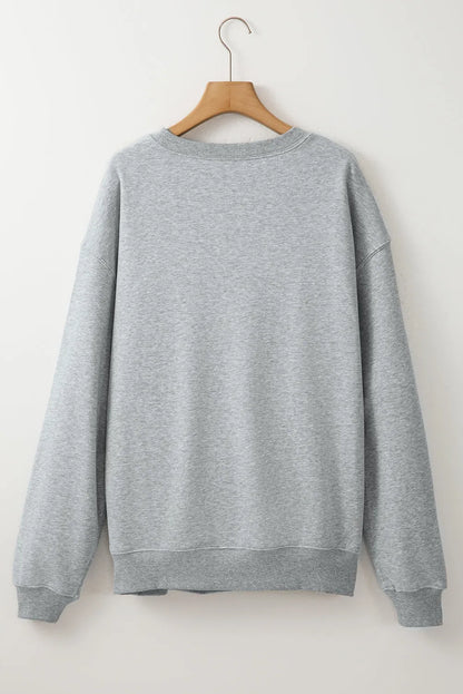 Light Grey Solid Fleece Lined Crew Neck Casual Sweatshirt - Chic Meadow Boutique 