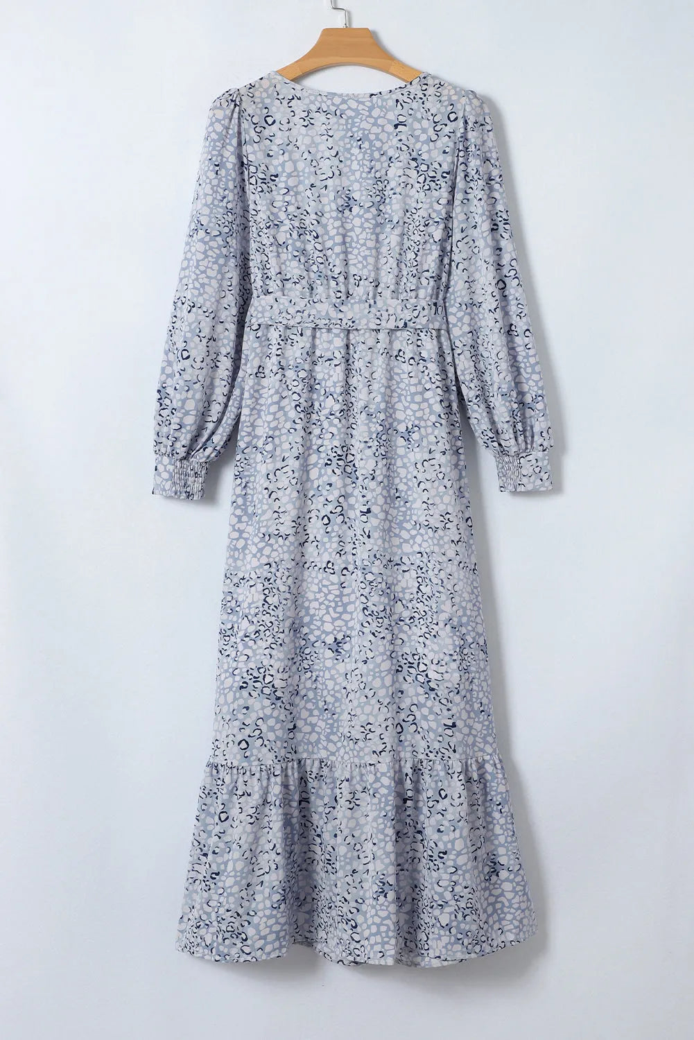 Sky Blue Printed Surplice Neck Bubble Sleeve Maxi Dress with Sash - Chic Meadow Boutique 