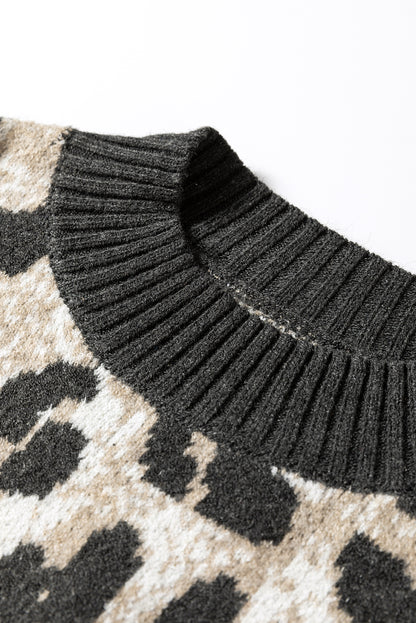 Carbon Grey Leopard Drop Shoulder Baggy Sweater