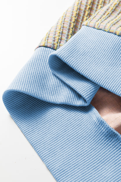 Beau Blue Button Front Jacquard Henley Sweatshirt