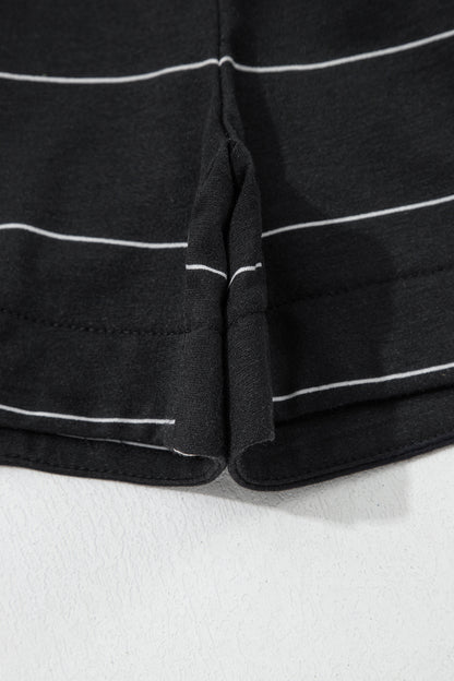 Black Stripe Half Sleeve Tee Drawstring Shorts 2pcs Set