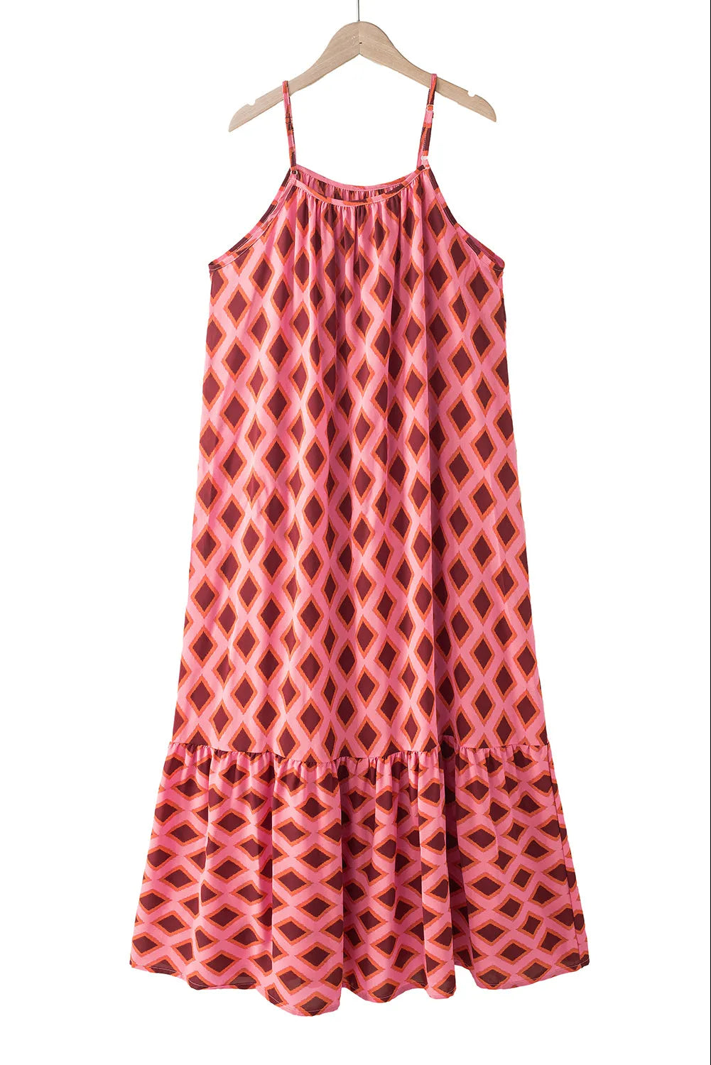 Fiery Red Geometric Print Loose Fit Sleeveless Maxi Dress - Chic Meadow Boutique 