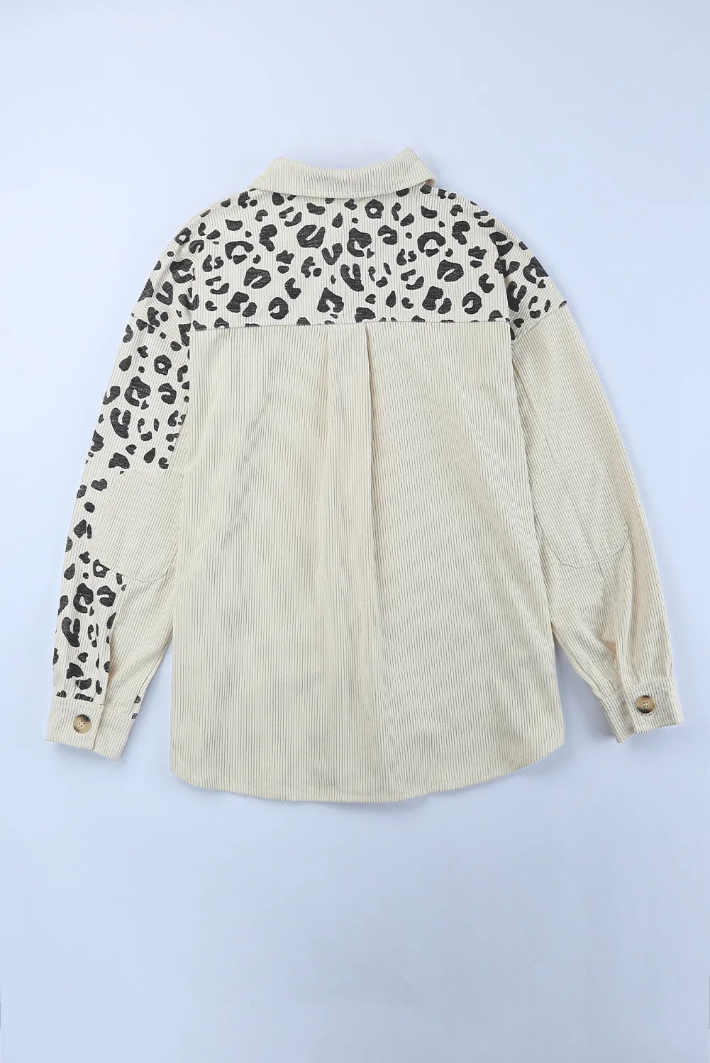 Apricot Leopard Print Detail Pocketed Corduroy Jacket - Chic Meadow Boutique 