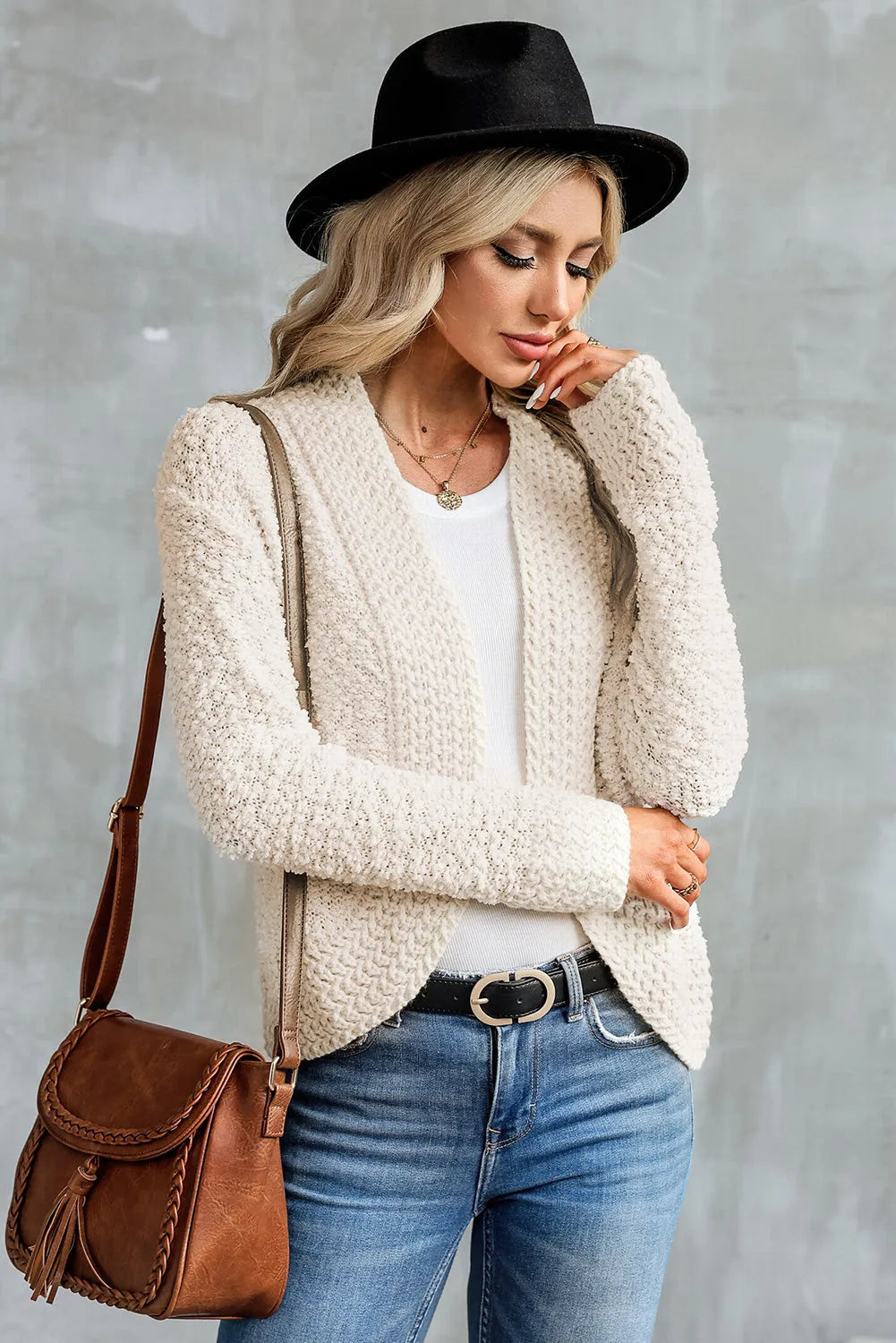 Apricot Popcorn Knit Open Front Cardigan - Chic Meadow Boutique 