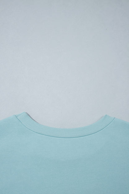 Haze Blue Letter Print Round Neck Loose Fit Long Sleeve Plus Size Sweatshirt