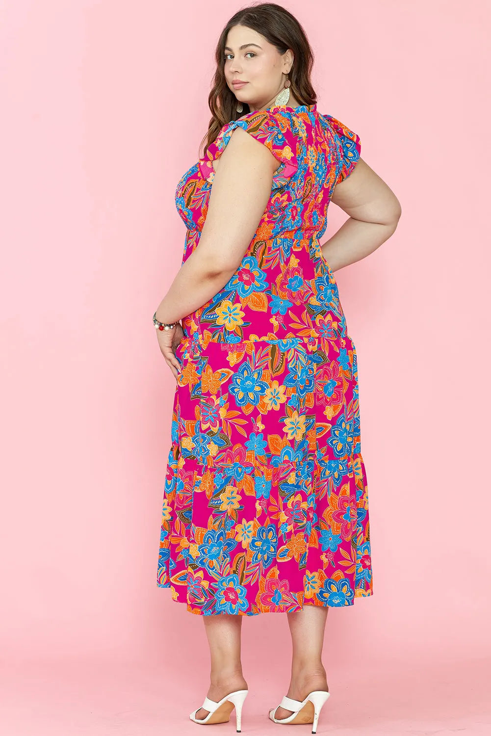 Red Floral Print Ruffled Sleeveless Plus Size Long Dress - Chic Meadow Boutique 