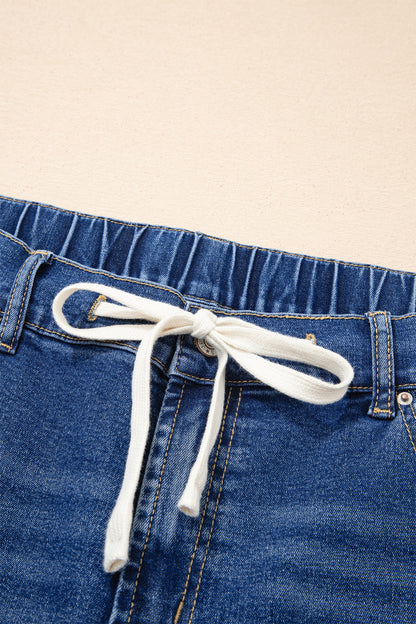 Dark Blue Acid Wash Contrast Lace-up Plus Size Jeans