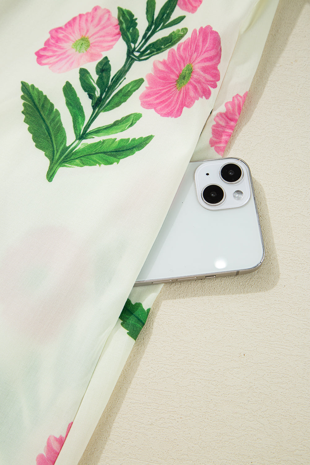 Apricot Floral Short Sleeve Split Neck Loose Mini Dress