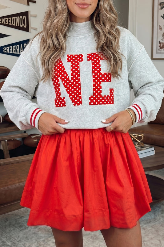 Fiery Red U Neck Long Sleeve Fit and Flare Short Dress