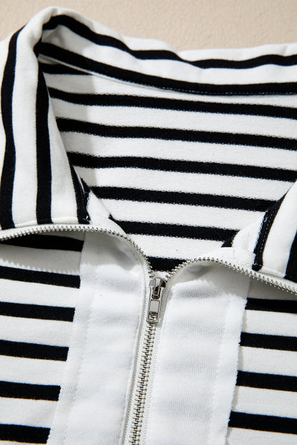 White Stripe Striped Colorblock V Neck Long Sleeve Shift Plus Size Blouse