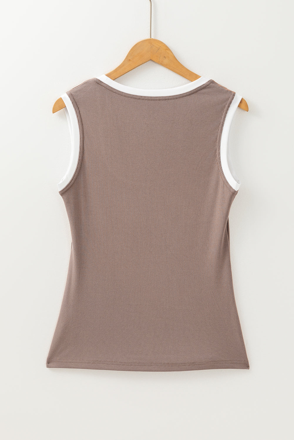 Smoke Gray Ribbed Knit Colorblock Edge U Neck Slim Fit Tank Top