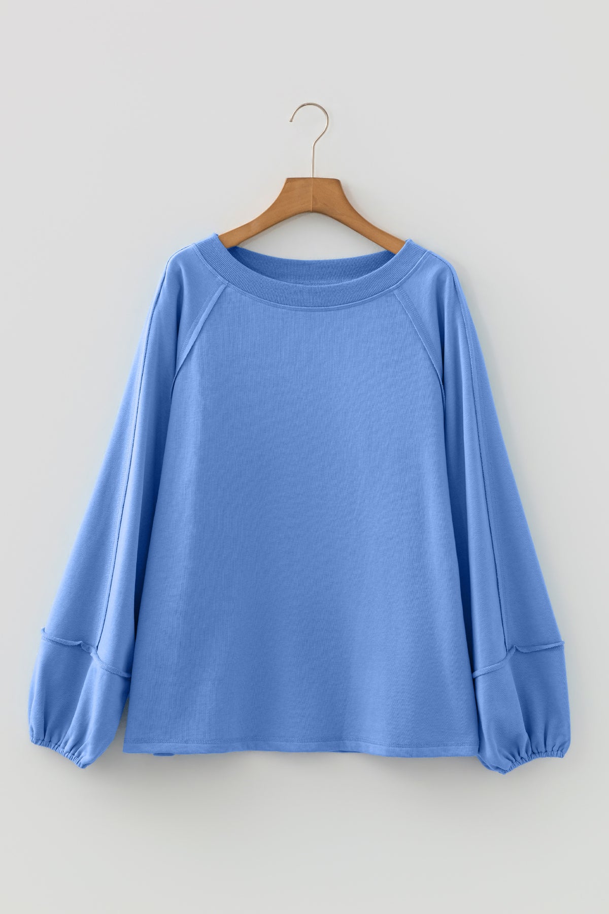 Beau Blue Solid Color Raw Seam Patchwork Baggy Sweatshirt