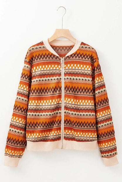 Outerwear/Jackets Orange Boho Striped Zip Up Long Sleeve Jacket