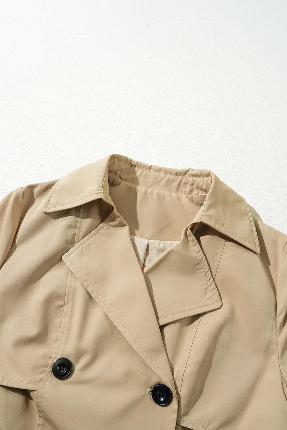 Outerwear/Coats Pale Khaki Solid Color Lapel Collar Waist Tie Wind Coat