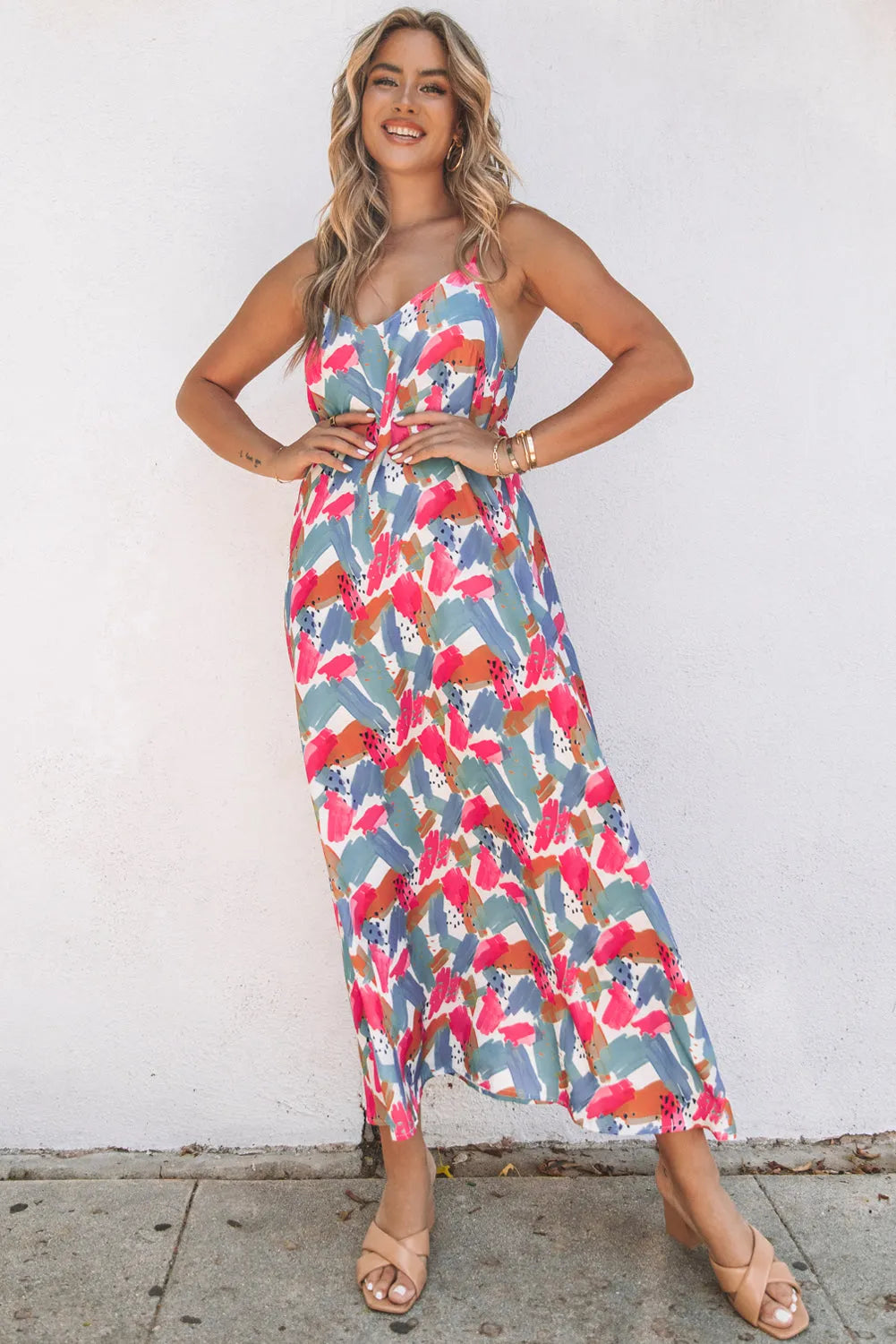 Multicolor Abstract Print Spaghetti Straps Maxi Dress - Chic Meadow Boutique 