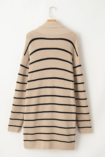 Black Stripe Shawl Neckline Open Cardigan with Pockets - Chic Meadow Boutique 