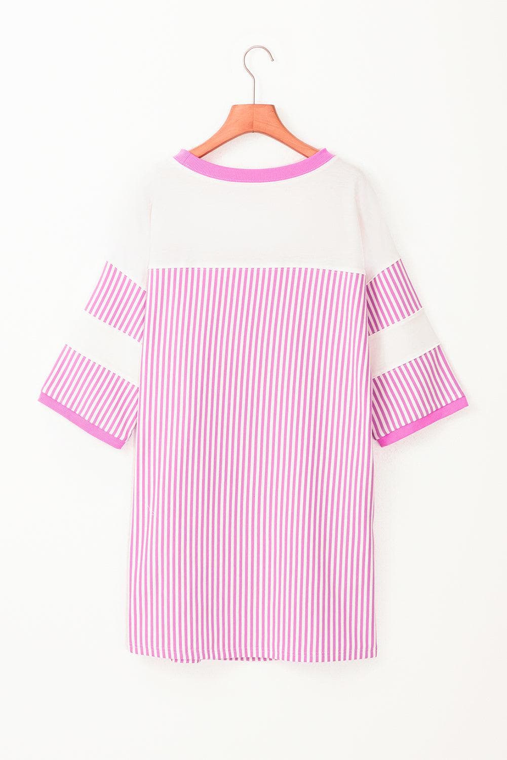 Dresses/Mini Dresses Phalaenopsis Striped Patchwork Three Quarters Sleeve Loose Mini Dress