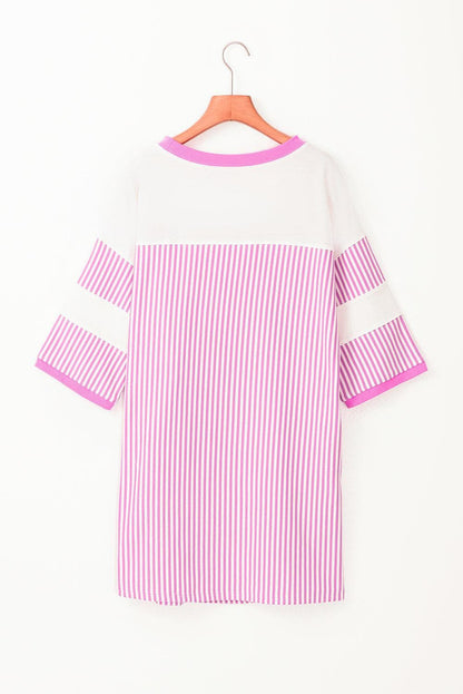 Dresses/Mini Dresses Phalaenopsis Striped Patchwork Three Quarters Sleeve Loose Mini Dress