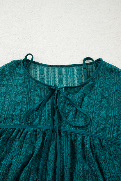 Evergreen Sheer Lace Balloon Sleeve Babydoll Blouse