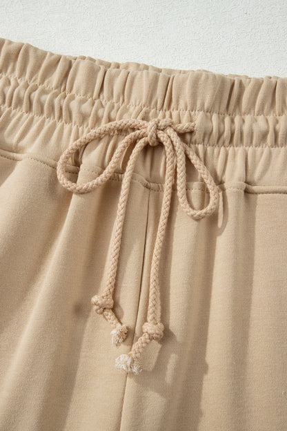 Parchment Solid Color Loose Tee Drawstring Wide Leg Pants 2pcs Outfit