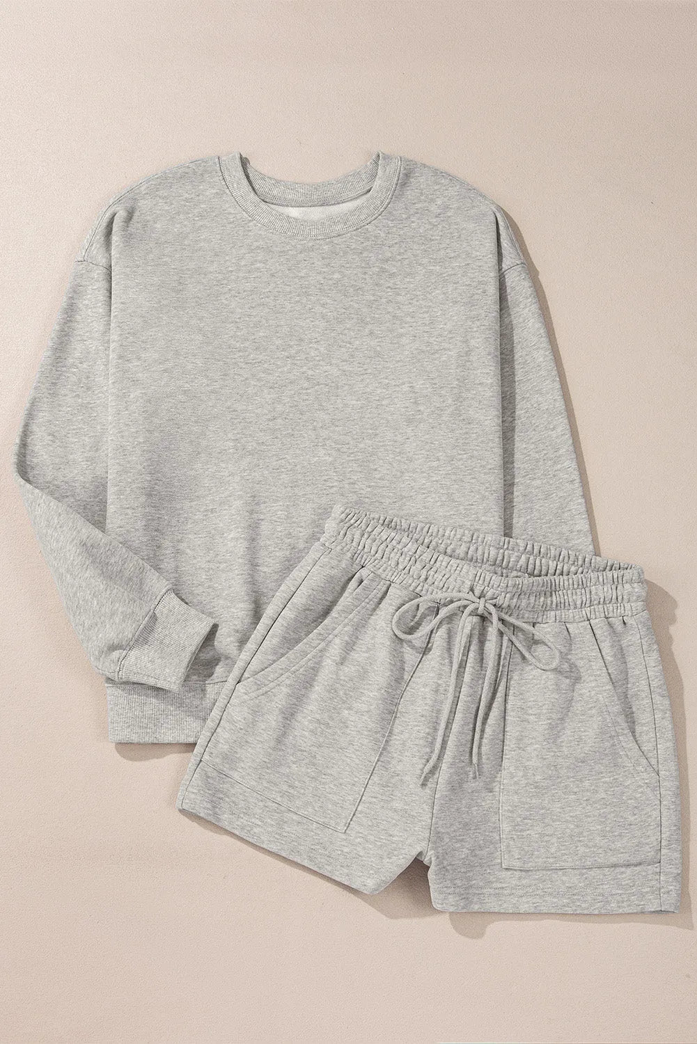 Light Grey Solid Pullover Sweatshirt and Shorts 2 Piece Set - Chic Meadow Boutique 