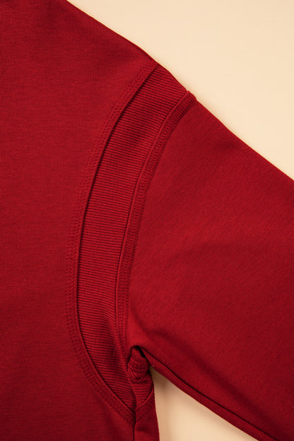 Racing Red Ribbed Detail Drop Shoulder Cutout Back Sweatshirt