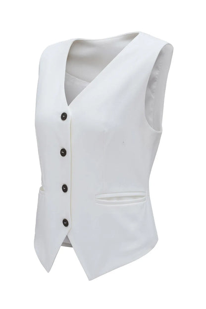 White Solid Color Button up V Neck Suit Vest - Chic Meadow Boutique 