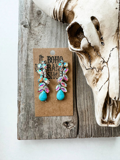 Western Flower Stone Drop Stud Earrings - Chic Meadow Boutique 