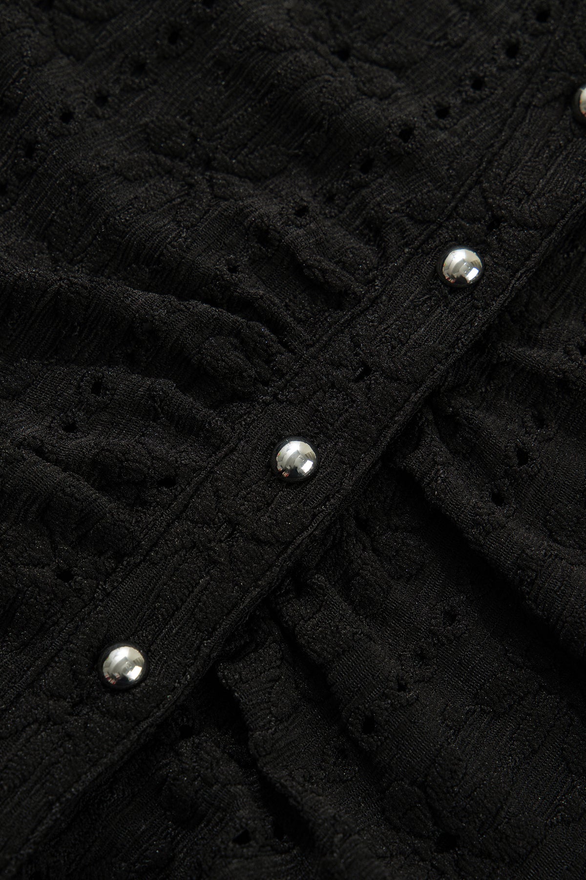 Black V Neck Floral Knit Long Sleeve Button Front Fit Blouse