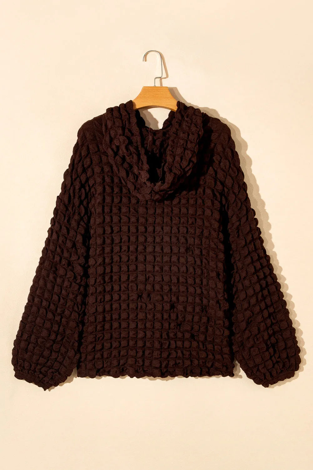 Dark Brown Bubble Textured Waffle Hoodie - Chic Meadow Boutique 