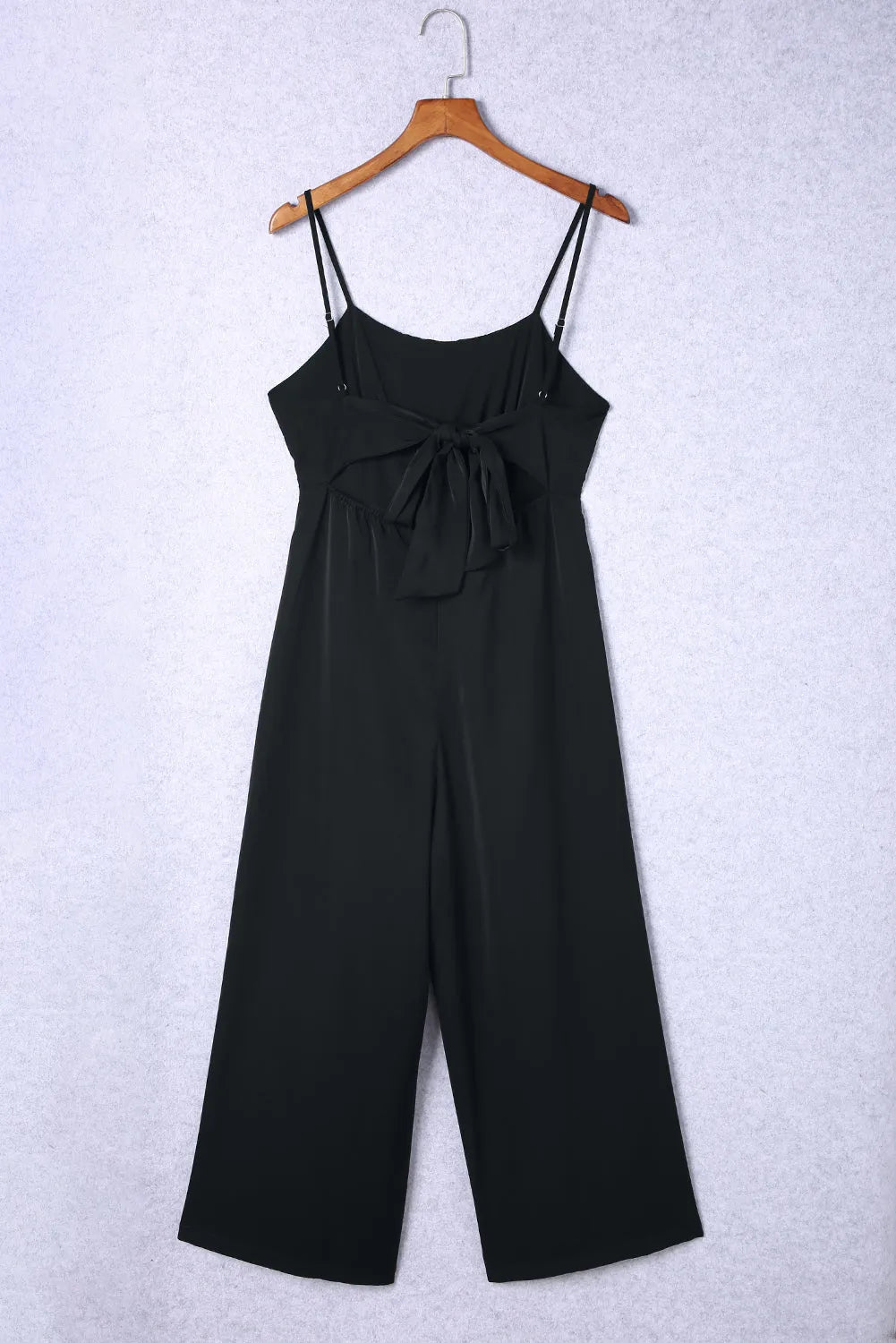 Black Spaghetti Straps Backless Knot Wide-Leg Jumpsuit - Chic Meadow Boutique 