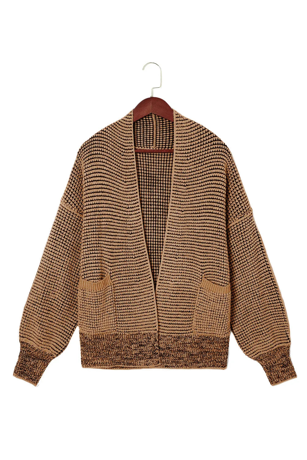 Brown Chunky Waffle Knit Oversized Collar Cardigan - Chic Meadow Boutique 