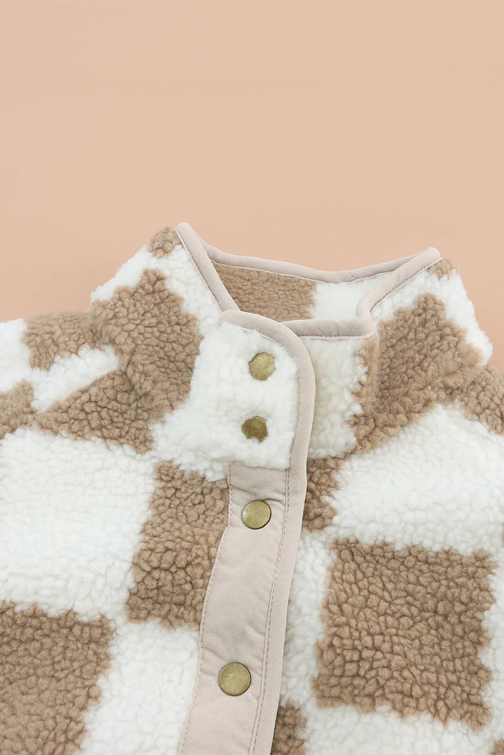 Brown Checked Snap Button Sherpa Jacket - Chic Meadow Boutique 