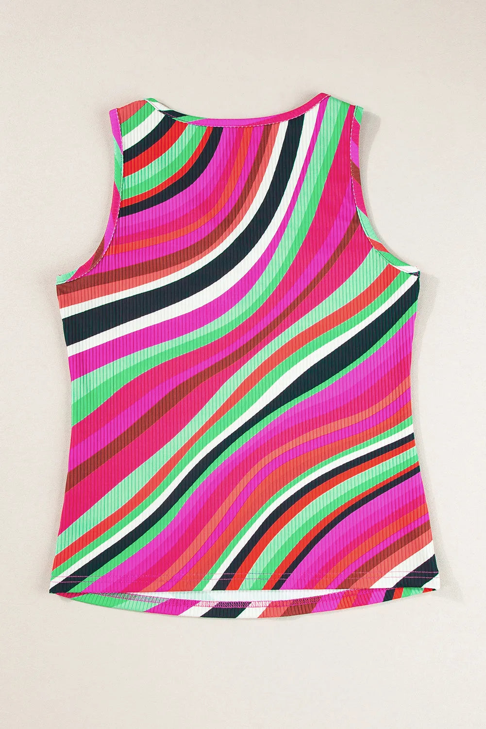 Purple Wavy Striped Buttoned V Neck Tank Top - Chic Meadow Boutique 