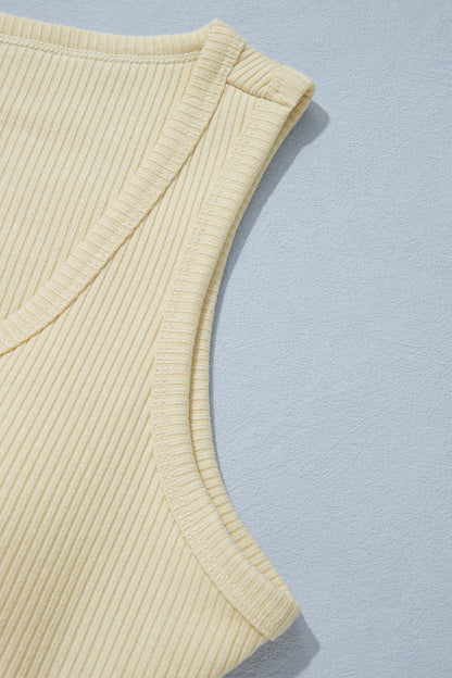 Beige Ribbed Knit Sweet Lace Hem Vest