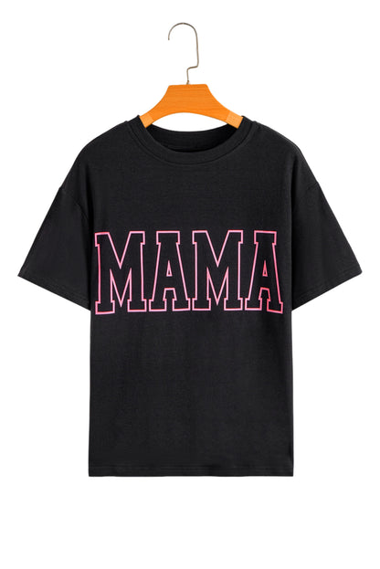 Black MAMA Letter Graphic Neon T Shirt
