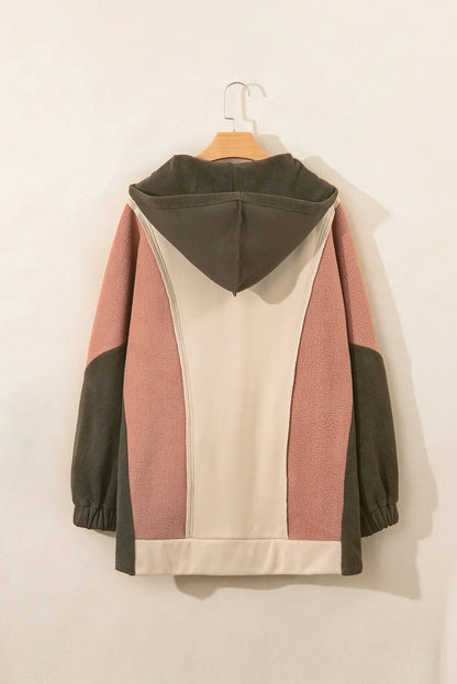 Beige Oversized Color Block Patchwork High Low Hoodie - Chic Meadow Boutique 