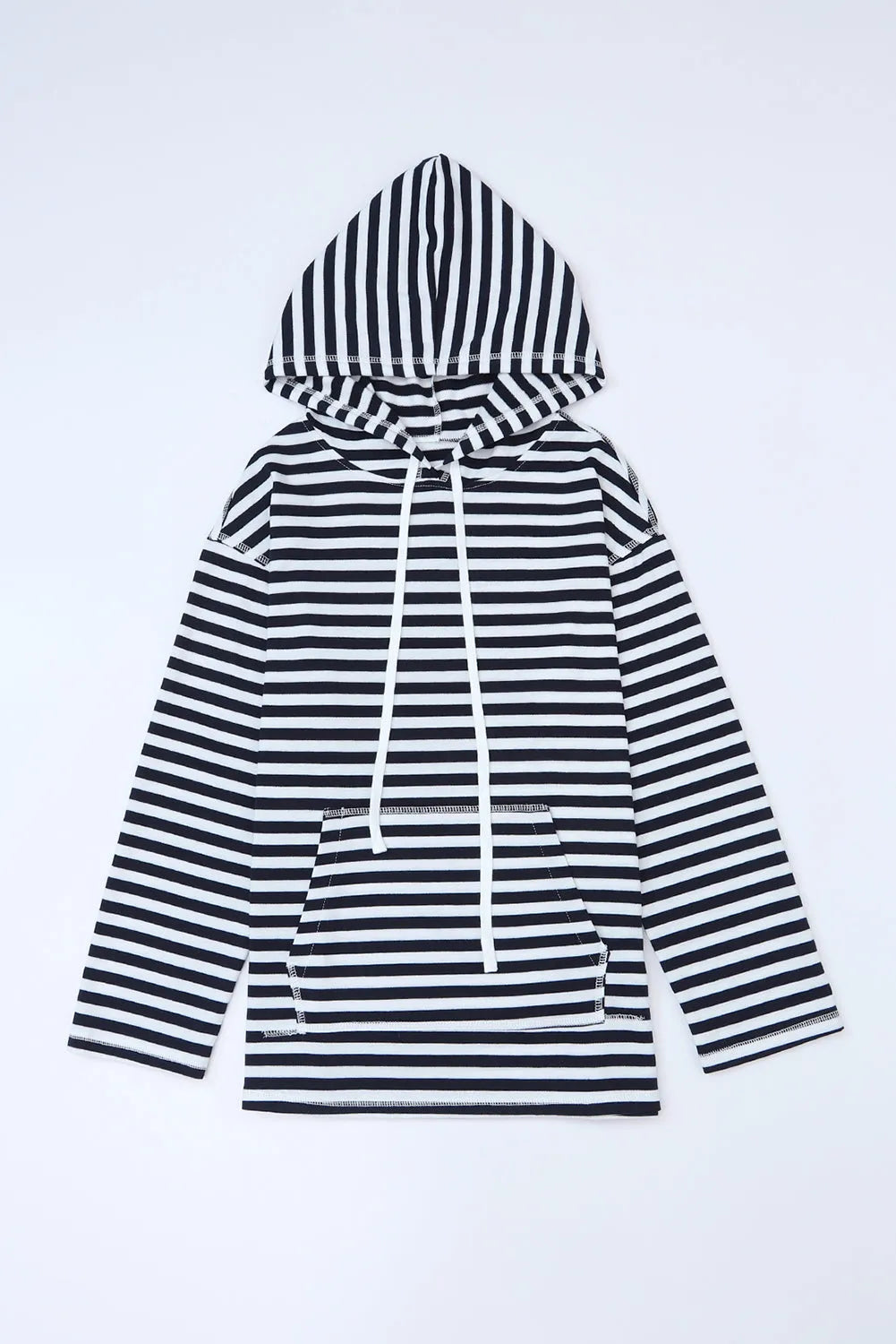 Stripe Kangaroo Pocket Drawstring Hoodie - Chic Meadow Boutique 